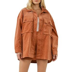 Grey Lab Corduroy Oversize Jacket S Rust Shacket Button Front NWT $120